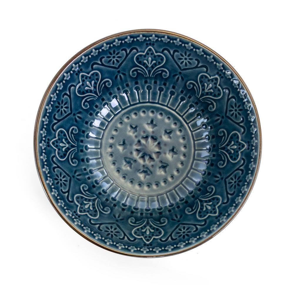 Deep Blue Ceramic Coastal Dinnerware Set, Service for 4