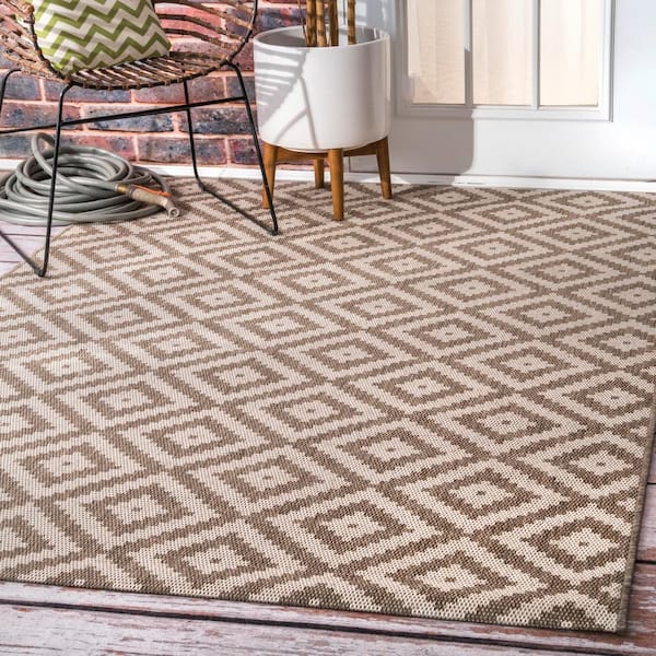 Marybelle Tribal Diamond Beige 6 ft. x 9 ft. Indoor/Outdoor Patio Area Rug