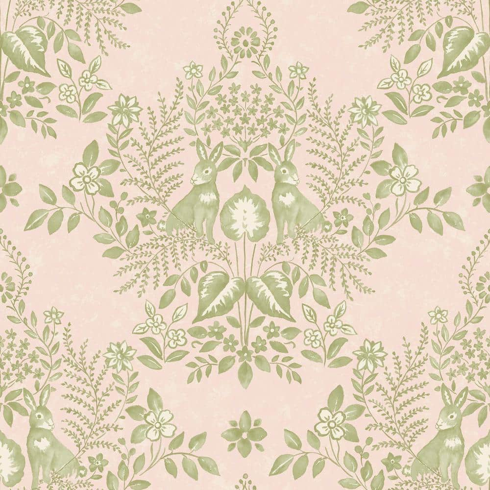 ERIN & BEN CO. Pink and Chartreuse Cottontail Toile Paper Peel and Stick Matte Wallpaper