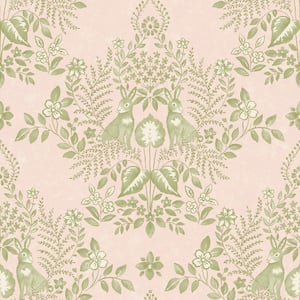 Pink and Chartreuse Cottontail Toile Paper Peel and Stick Matte Wallpaper