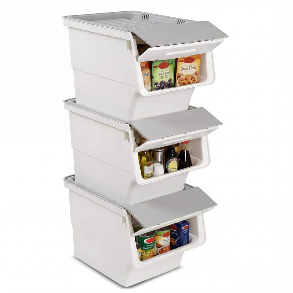 3 Pack 12.5 QT Stackable Storage Bins on Wheels Plastic Boxes with Stay-Open Front Lid Ventilation