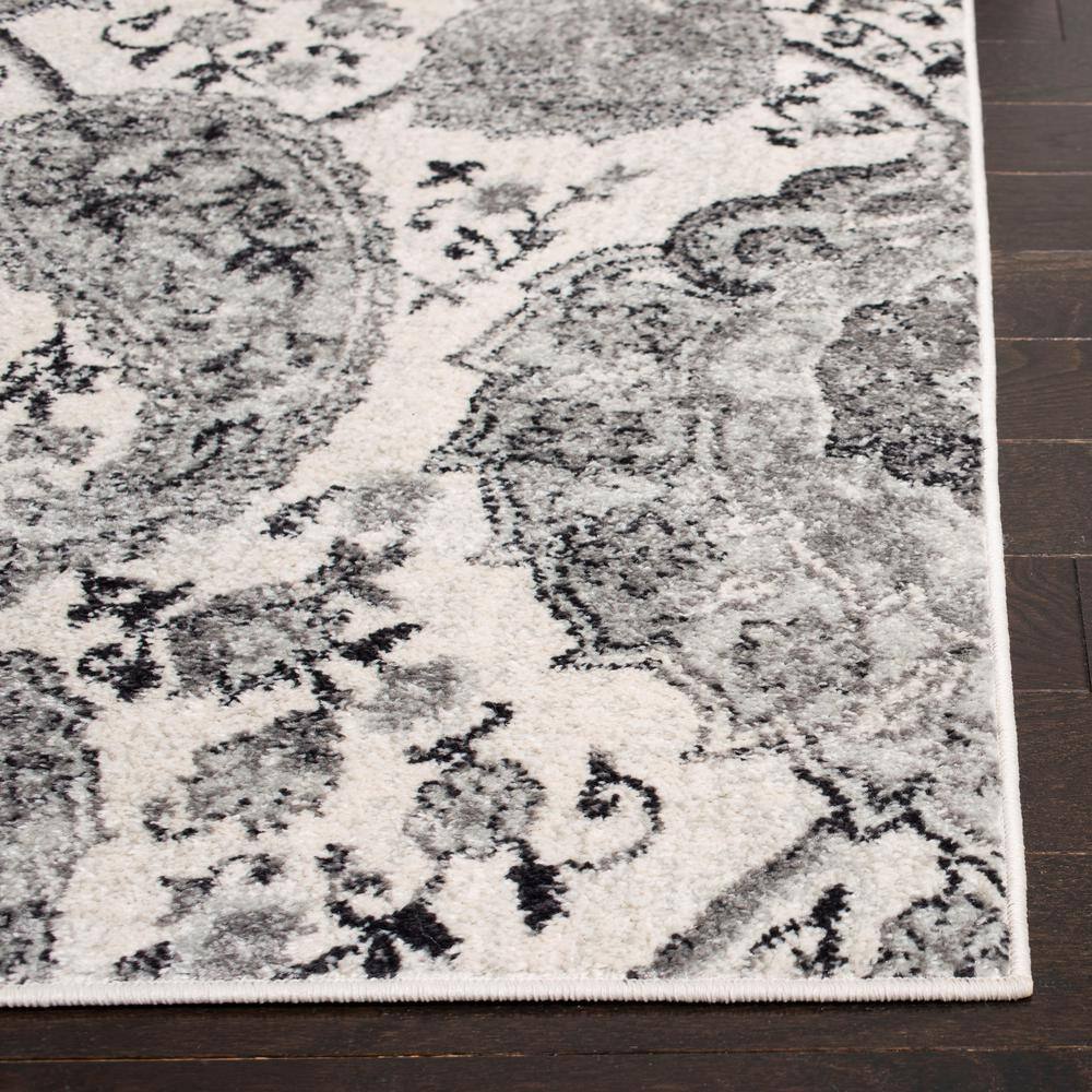 Cream and Silver Rectangular Synthetic Easy Care Area Rug