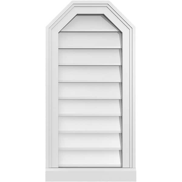 Ekena Millwork 14" x 28" Octagonal Top Surface Mount PVC Gable Vent: Non-Functional with Brickmould Sill Frame