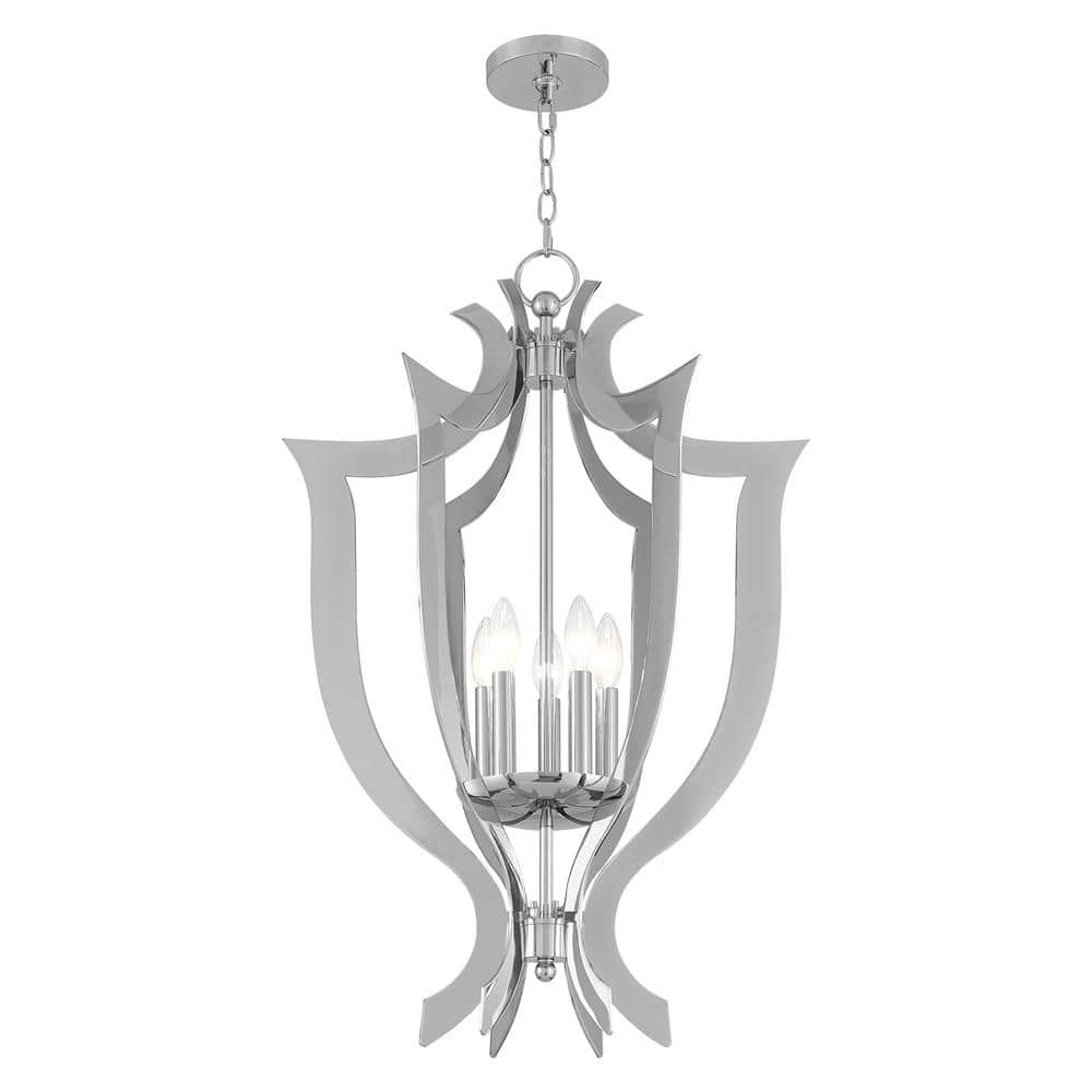 Polished Chrome 5-Light Candelabra Chandelier with Laser-Cut Design