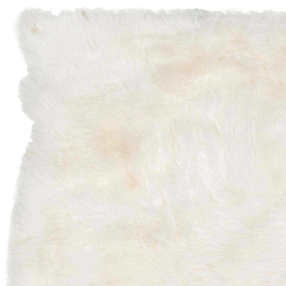 Natural White Hand-Knotted Sheepskin Square Accent Rug