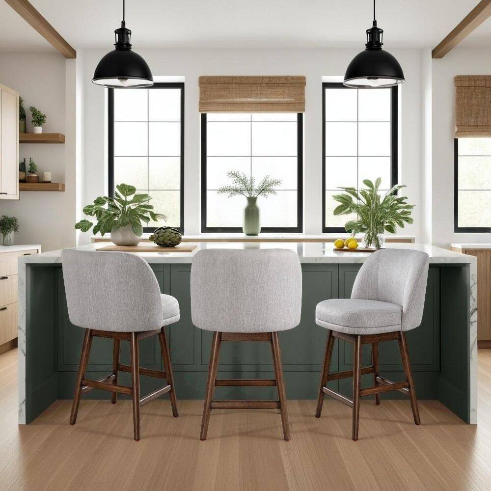 Sadie 26 in. Taupe/Brown Oak Low Back Rubberwood Counter Stool with Polyest