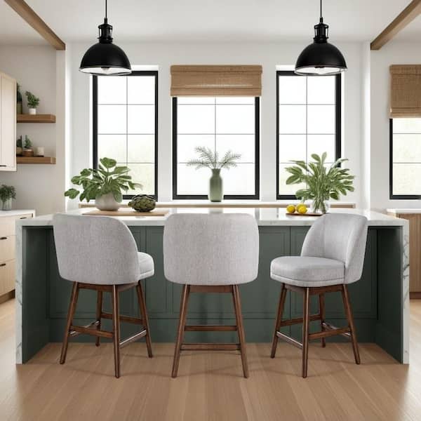 Armen Living Sadie 26 in. Taupe/Brown Oak Low Back Rubberwood Counter Stool with Polyester Fabric Seat