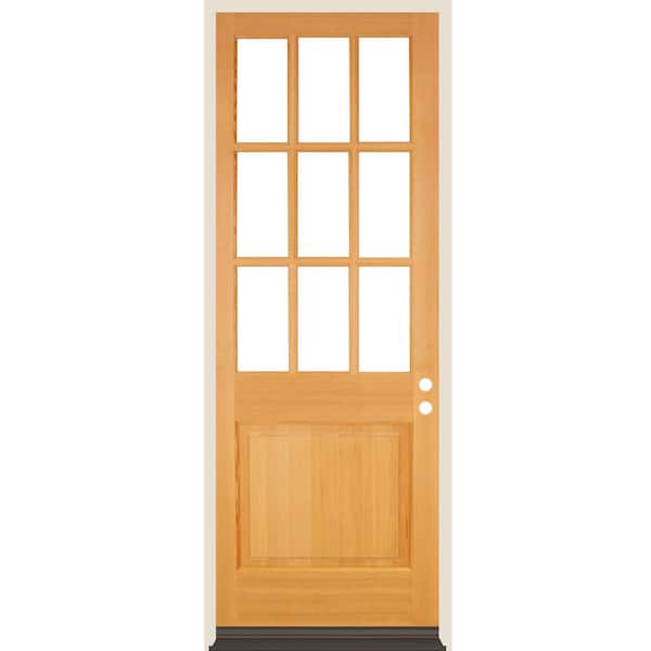Krosswood Doors 36 in. x 96 in. Farmhouse Beveled 9-Lite Clear Glass Left Hand Clear Stain Hemlock Wood Prehung Front Door