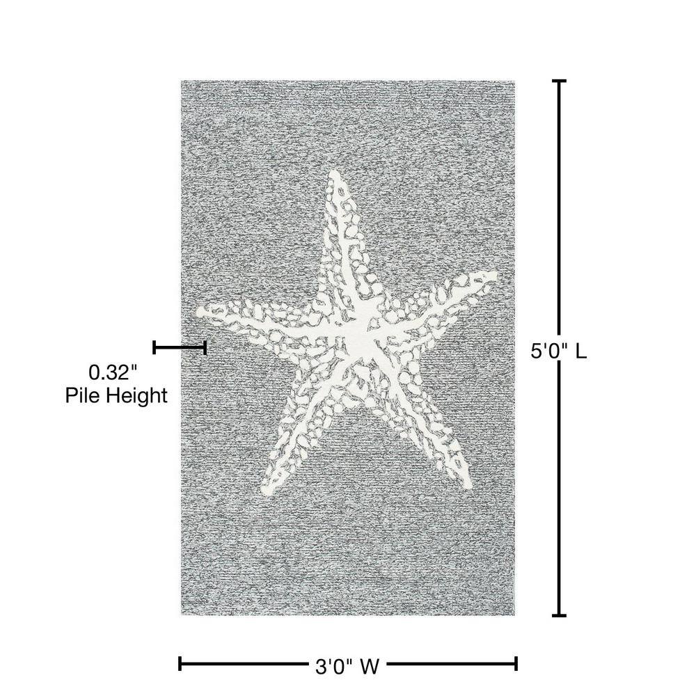 Reversible Gray Starfish Design Synthetic Area Rug