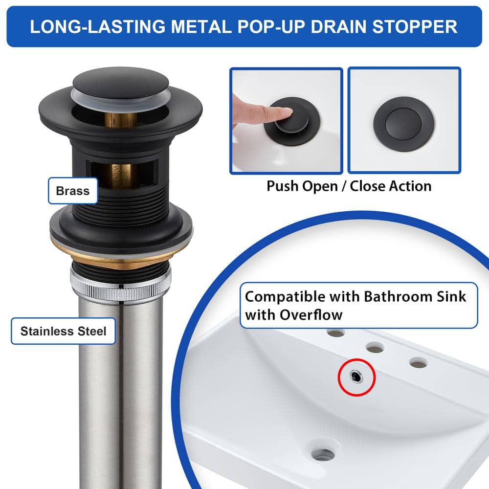 Matte Black Widespread 2-Handle Bathroom Faucet with Metal Push Pop-Up Drain