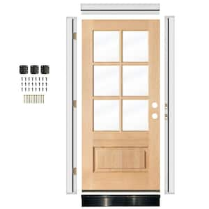 DIY RTA KIT 36in.x80in. Farmhouse Left-Handed 6 Lite Clear Glass Unfinished Hemlock Wood Ready To Assemble Front Door