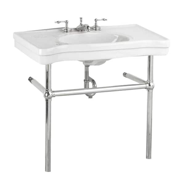 RENOVATORS SUPPLY MANUFACTURING Belle Epoque 35-1/2 in. Console Bathroom Sink Vitreous China in White with Chrome Bistro Legs & Widespread Faucet Holes