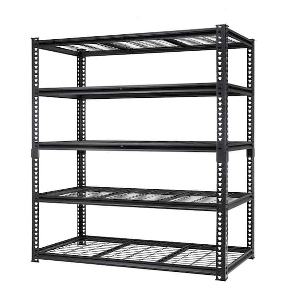 60 in. W x 84 in. H x 24 in. D 5-Tiers Heavy Duty Metal Adjustable Garage Pantry Organizer Shelving Unit in Black