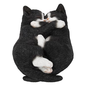 Sleeping Couple Cats Black and White Statues