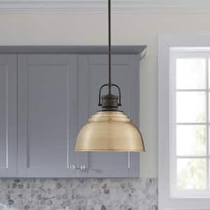 Shelston 13-in. 1-Light Antique Gold Farmhouse Hanging Kitchen Pendant Light with Metal Shade