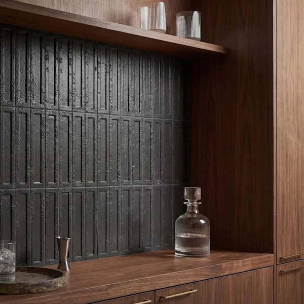 Marlow Antique Black 3.14 in. x 0.75 in. 3D Textured Matte Ceramic Wall Tile Sample