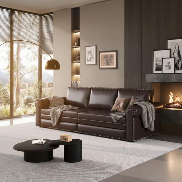 Homy Casa DBZY 93.7 in. Espresso Faux Leather King Size 3-in-1