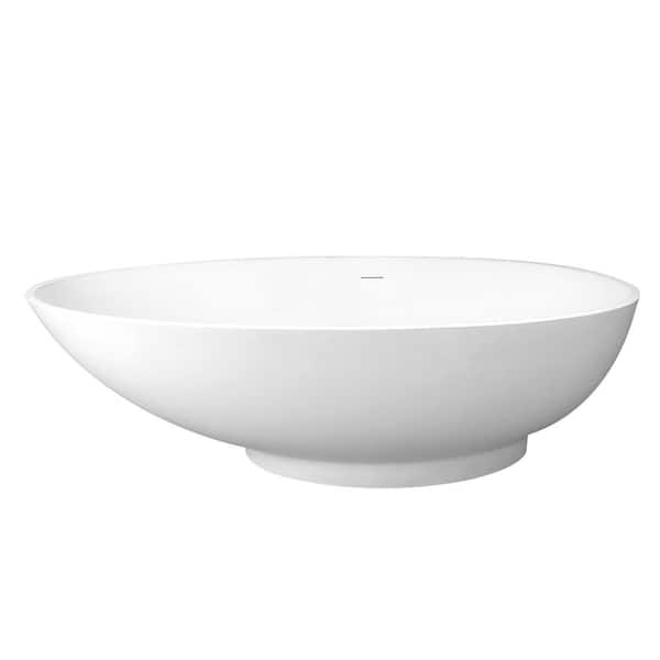 70.08 in. x 35.43 in. Soaking Bathtub with Center Drain in Matte White Freestanding Stone Resin Solid Surface Bathtub