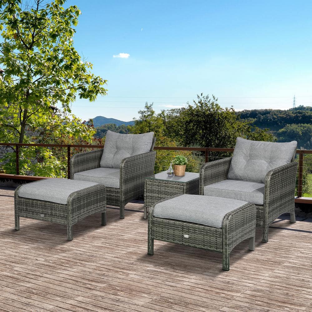Elysian 5-Piece Grey PE Rattan Outdoor Conversation Set with Cushions