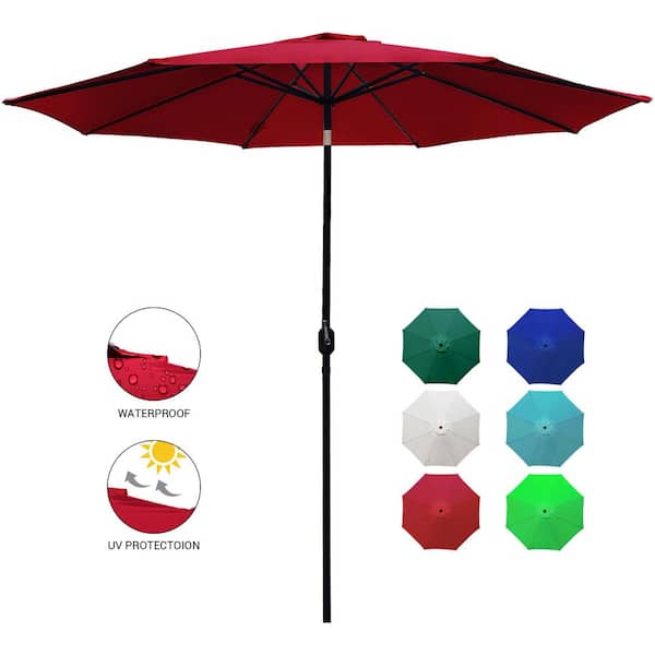 LAUREL CANYON 9 ft. Market Table Patio Umbrella with Push Button Tilt and Crank in Red