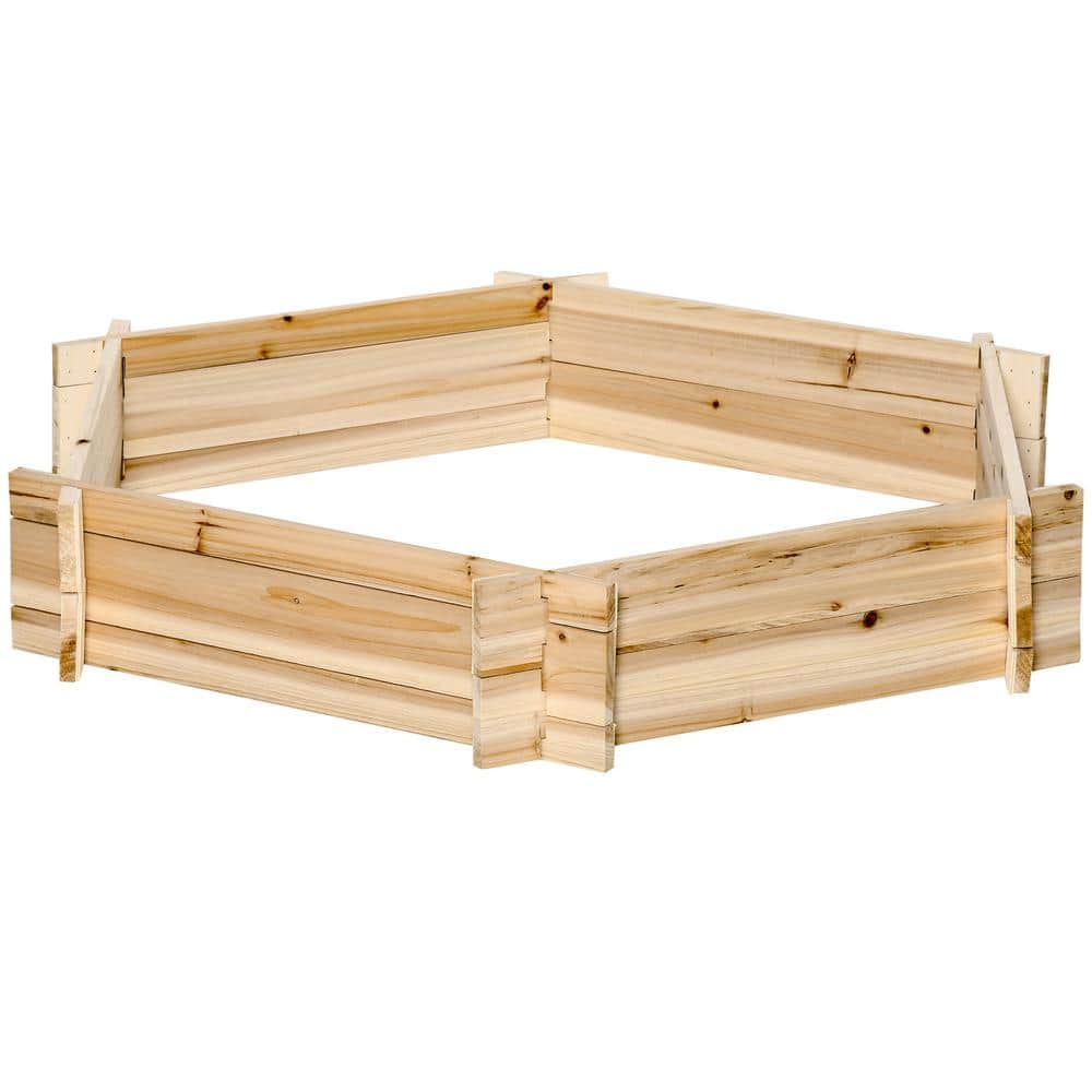 Natural Wood Hexagon Raised Garden Bed Planter for Outdoor Plants