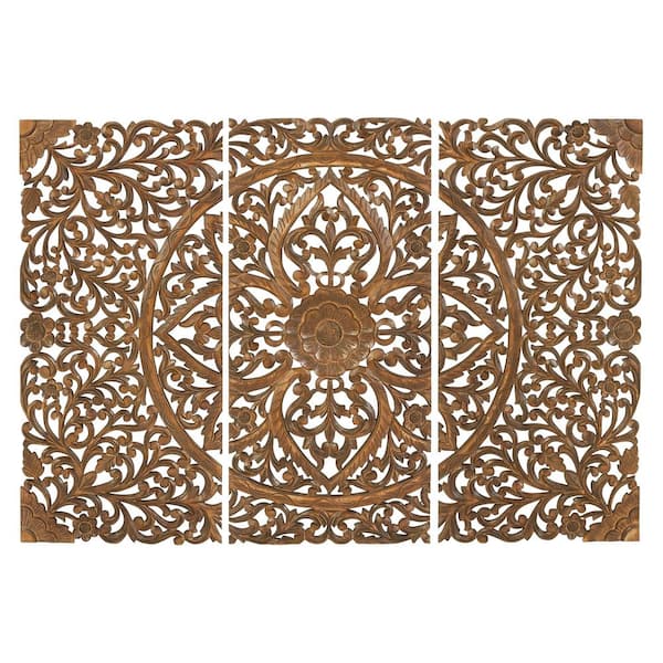 Litton Lane Wood Black Handmade Carved Mandala Floral Wall Decor with  Mirrored Back Frame (Set of 3) 23708 - The Home Depot