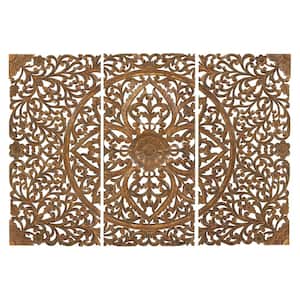 Wood Brown Handmade Floral Wall Decor (Set of 3)