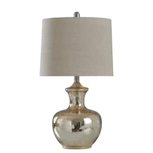 25 in. Silver Mercury Table Lamp with Off White Hardback Fabric Shade