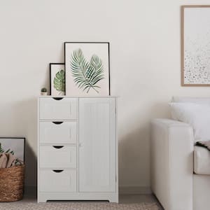 White 31.6 in. H Accent Cabinet Office Storage Cabinet with Adjustable Shelf and 4-Drawer