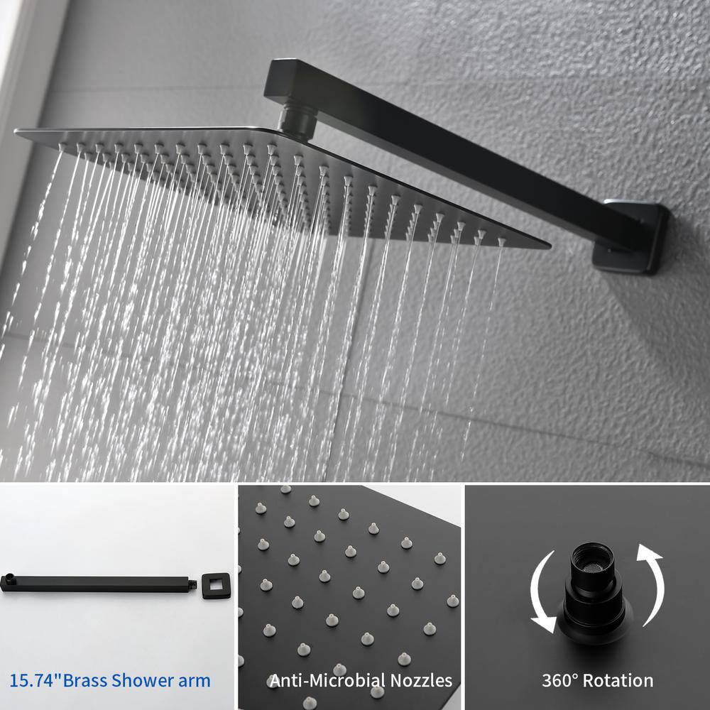 Matte Black Square Rain Shower Faucet Set with Lever Handle