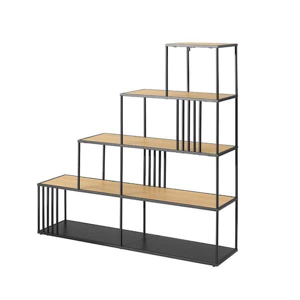 Tall Bookcase with Closed and Open Storage, Coastal Oak/Black