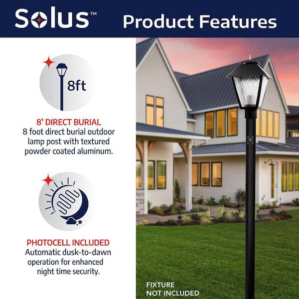 8 ft. Black Outdoor Direct Burial Lamp Post with Dusk to Dawn Photo Sensor fits 3 in. Post Top Fixtures 8 ft. Black Outdoor Direct Burial Lamp Post with Dusk to Dawn Photo Sensor fits 3 in. Post Top Fixtures
