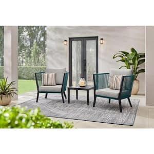 Heather Glen 3-Piece Metal Patio Conversation Set with CushionGuard Stone Grey Cushions