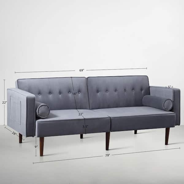 NEUTYPE 79 in. W Grey Velvet Twin Sofa Bed A-GE18012 - The Home Depot