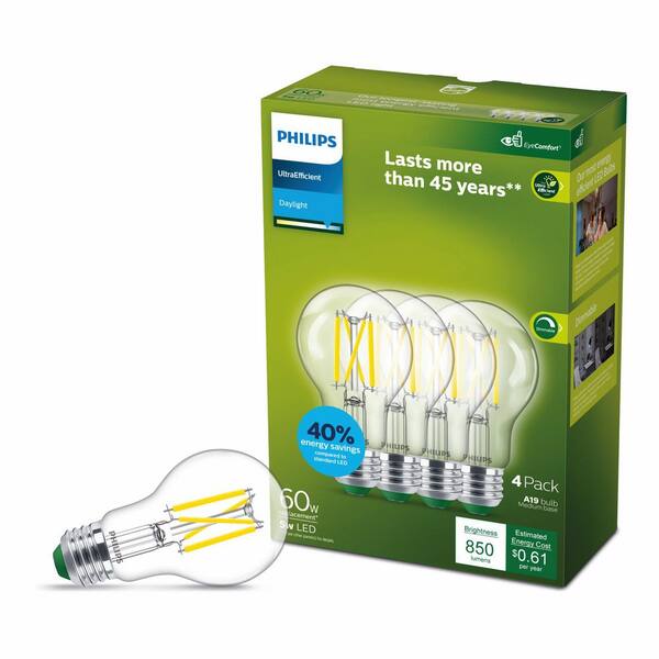 thumbnail image 2 of 4 Pack A19 LED Daylight Bulbs - 60W Equivalent, 5000K Bright White, Non-Dimmable 2 of 11