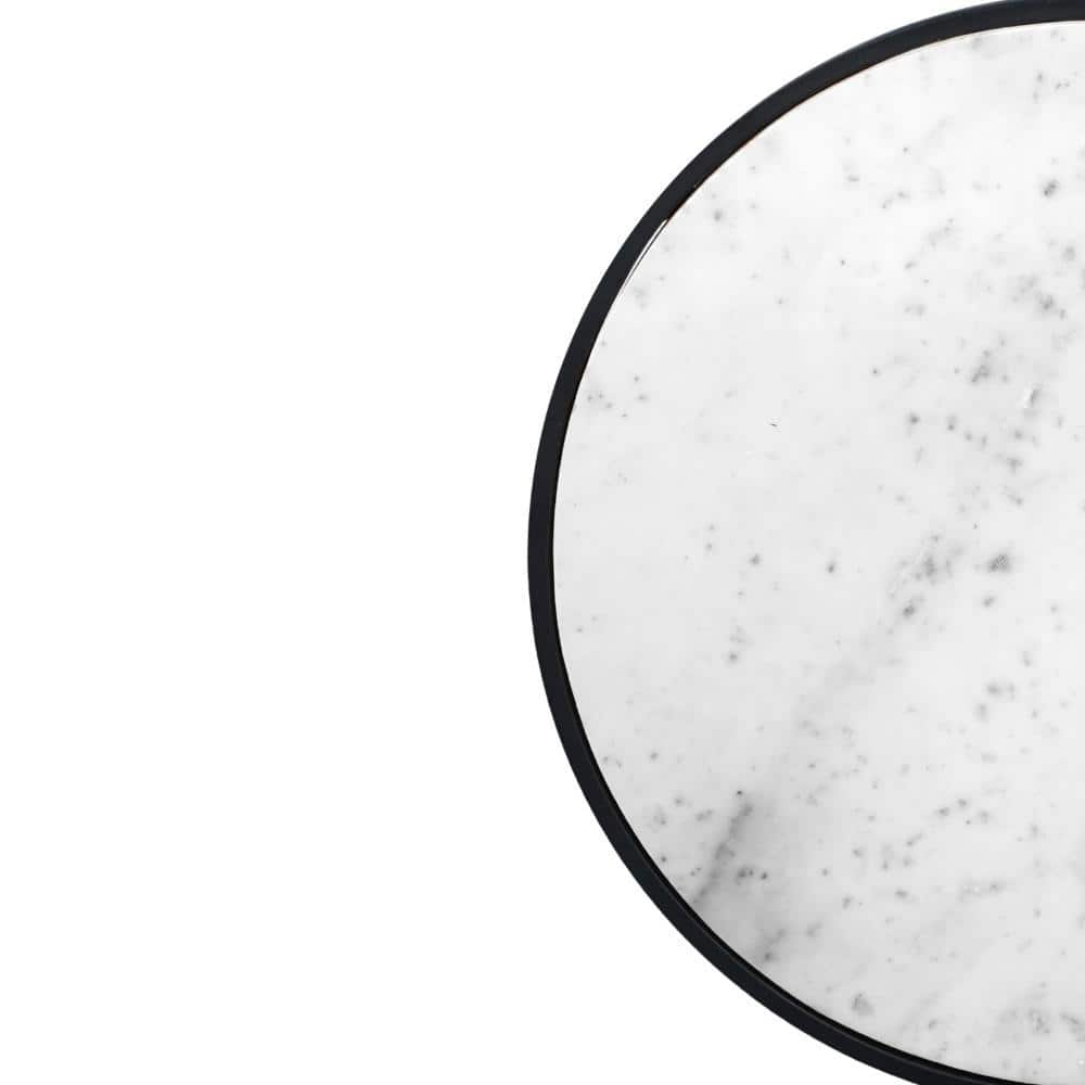 23 in. Black and White Round Marble Side End Table with Convenient Floor Levelers - thumbnail 9