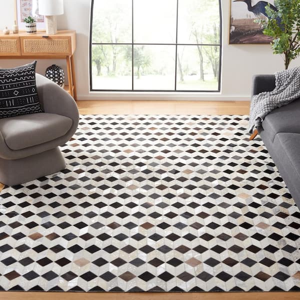 Studio Leather 8 ft. x 10 ft. Beige/Black Cubed Area Rug