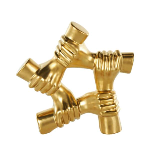 Litton Lane Gold Ceramic Gripping Hands Sculpture