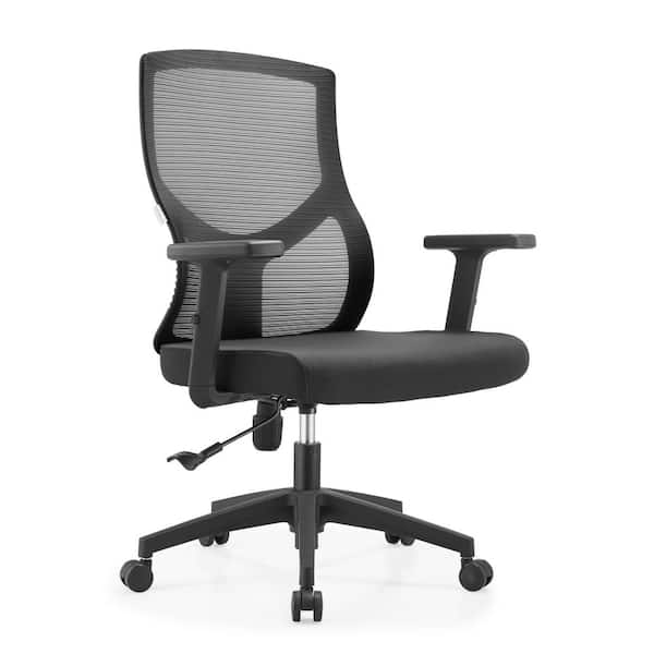 Leisuremod Glen Cotton Office Chair Mesh Mid-Back Computer Chair with Adjustable Height, Swivel and Tilt in Black