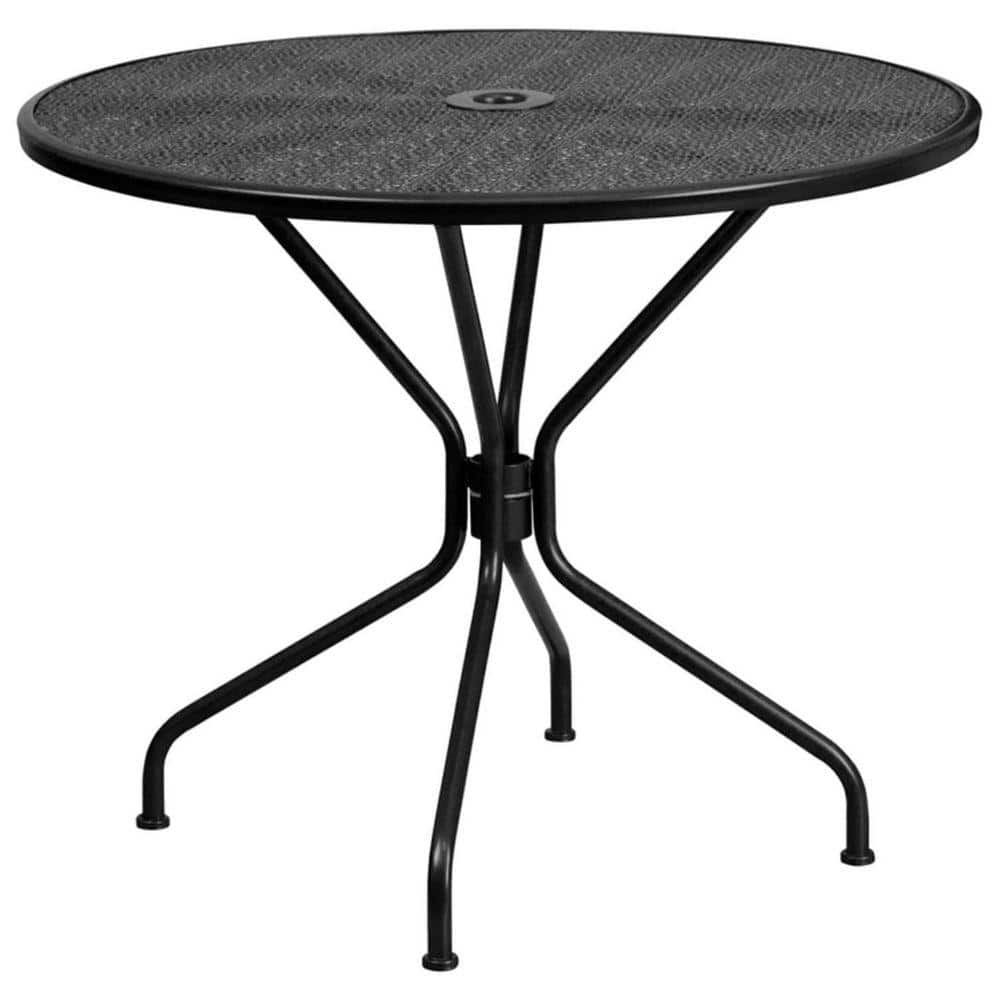 Black Round Metal Outdoor Bistro Table with Umbrella Hole Black Round Metal Outdoor Bistro Table with Umbrella Hole