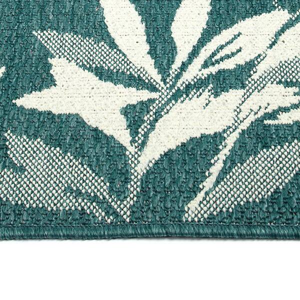 Pianta Collection Teal 1'11" x 3'7" Rectangle Residential Indoor-Outdoor Throw Rug