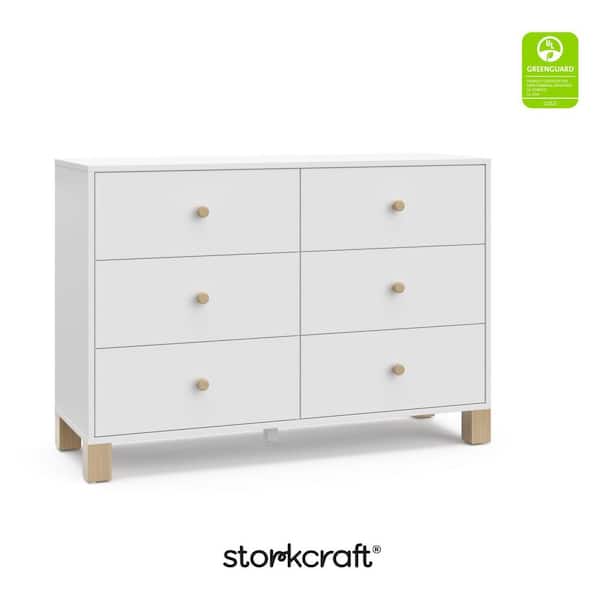 Storkcraft California White and Driftwood 6-Drawer 47.72 in. Wide