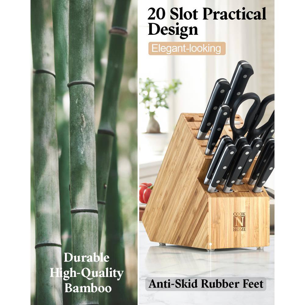 Cook N Home 20-Slot Natural Bamboo Knife Storage Block