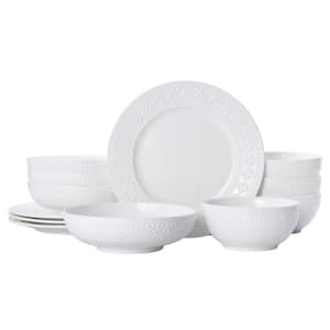 12-Piece Haisley White Stoneware Dinnerware Set (Service For 4)