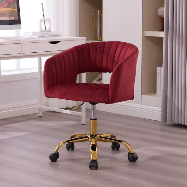 Modern Cute Velvet Upholstered Task Chair in Wine Red with 360° Rotation
