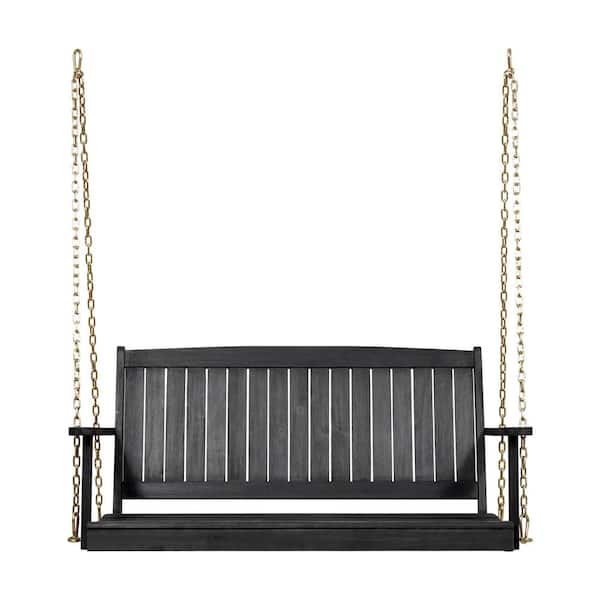 Dark Gray Wood Porch Swing with 96 in. Ropes for Garden