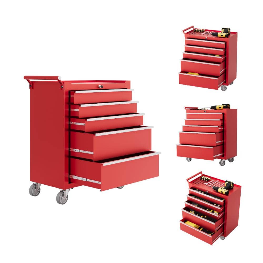 "5-Drawer Rolling Tool Chest with Drawers & Lock, 24"" Compartment Tool Box Cart with Lockable Wheels & Drawer Liners" price history on PriceWatchPro