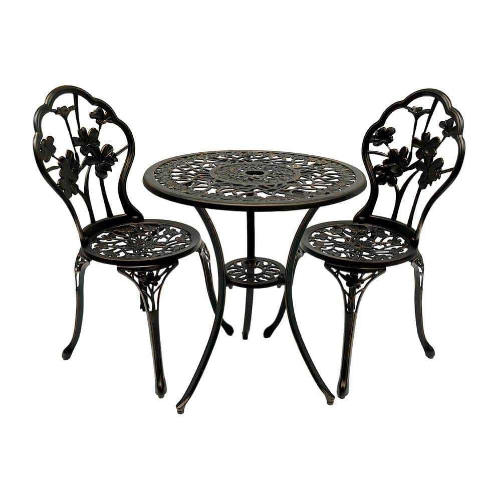 Kinger Home Hibiscus 3Piece Patio Bistro Table Set Cast Aluminum in