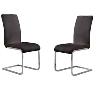 Amanda 38 in. Black Faux Leather and Chrome Finish Contemporary Side Chair (Set of 2)
