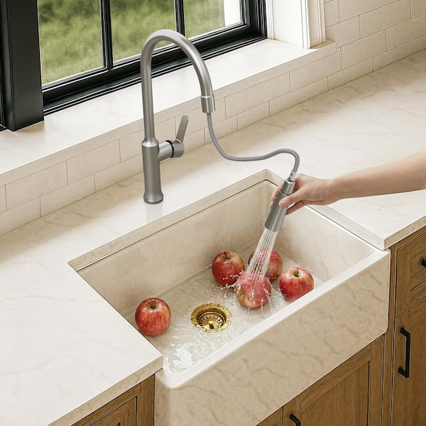 18.6 in. H Single-Handle Pull Down Sprayer Kitchen Faucet with 360° Swivel Spout, 1.6 GPM in Brushed Nickel